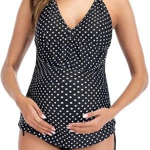Sz M 2 Piece Maternity Tankini V Neck Bathing Suits X002X4M6ZJ